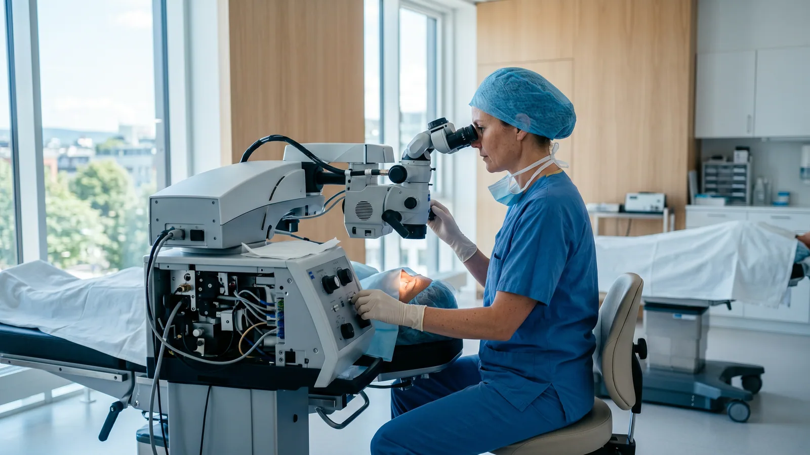 Kirurg vid laserkonsol för ReLEx SMILE-behandling