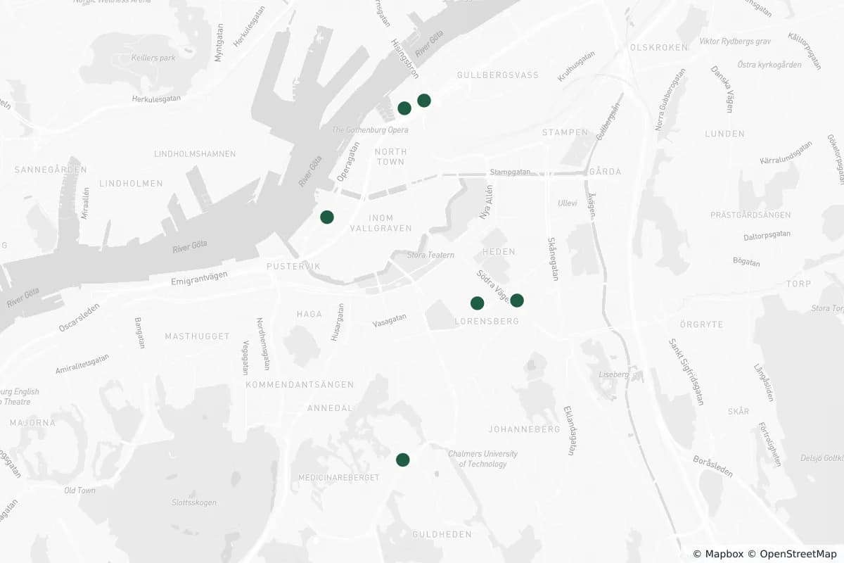 Karta över ögonkliniker i Göteborg och resten av landet — tryck på en markör för detaljer