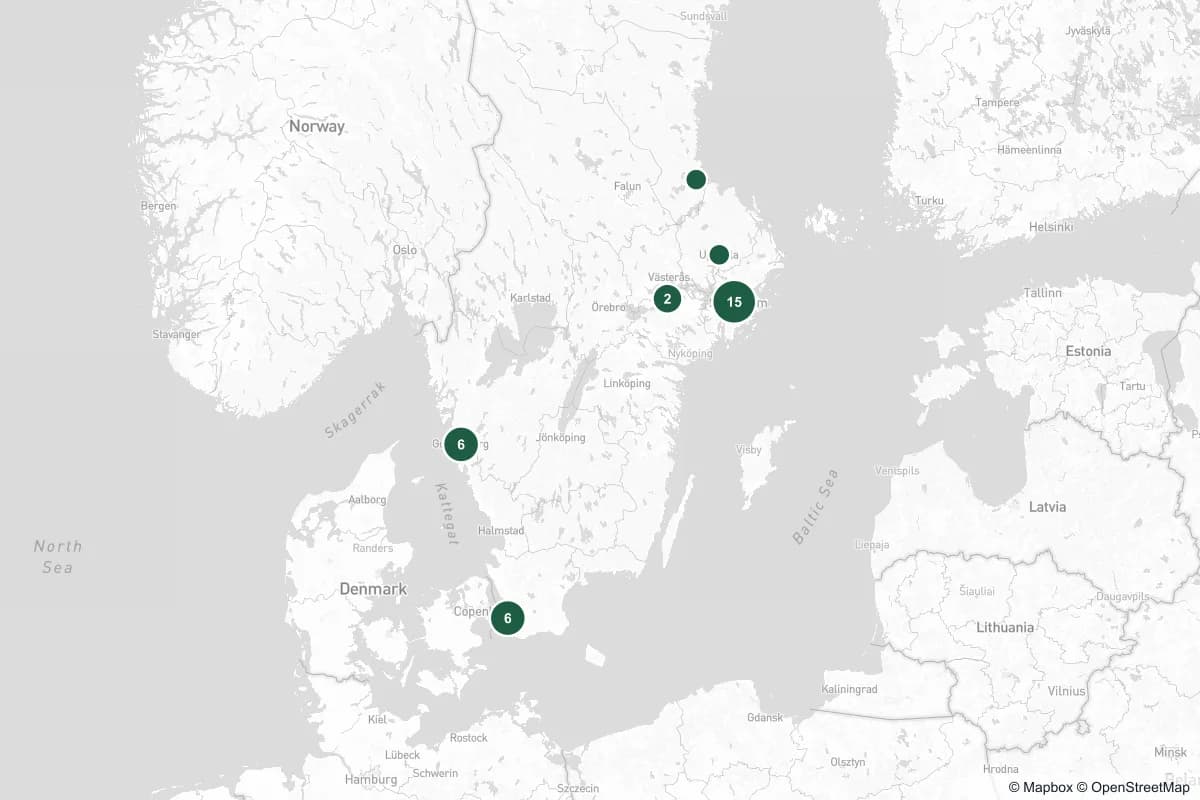 Karta över registrerade ögonkliniker i Sverige